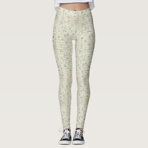 Bilden av kräm och blått räcker stickagarteren syr leggings