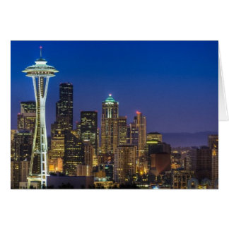 Bilden av Seattle Skyline på morgonen. Hälsningskort