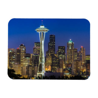 Bilden av Seattle Skyline på morgonen. Magnet