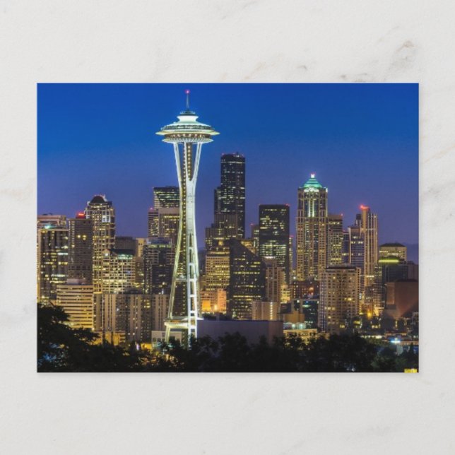 Bilden av Seattle Skyline på morgonen. Vykort (Framsida)