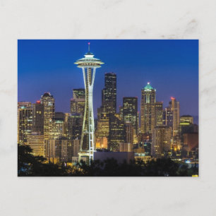 Bilden av Seattle Skyline på morgonen. Vykort