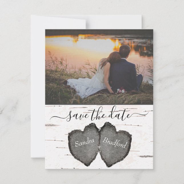Bilden Rustic Wood Hearts Aspen Spara datumkortet Tack Kort (Framsida)