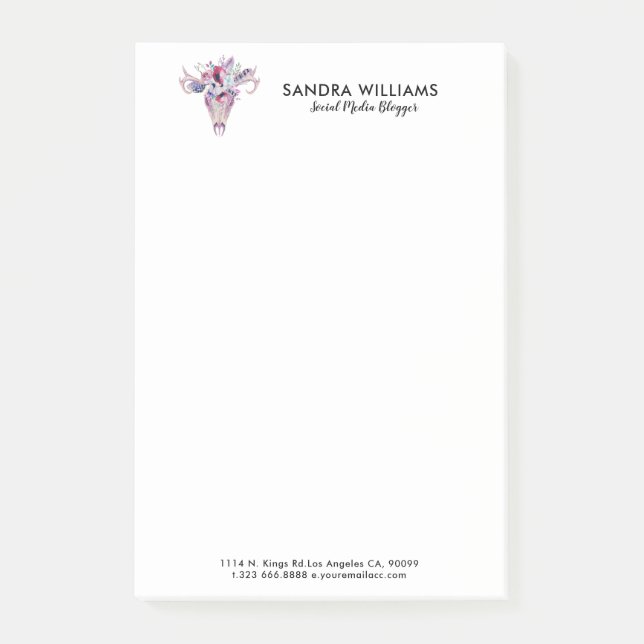 Bilder av färgstarka blommor i skallskalle post-it block (Framsida)