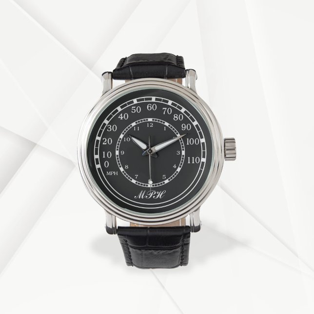 Bilder Classic Black MPH Speedometer Watch Armbandsur (Add your initials)