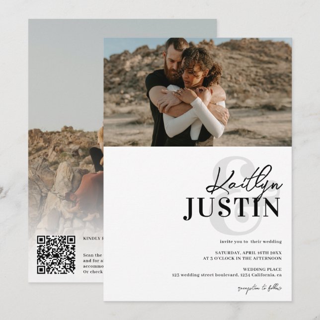 Bilder fet fet namn-kalligrafi svart vit bröllop inbjudningar (Fram/baksida)