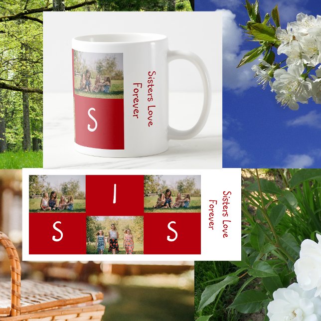 Bilder för Cute Sisters Kärlek Forever SYRRAN 3-An Kaffemugg (Sisters Love Forever. Personalized mug w/ 2 photos and the letters SIS. Minimalist, elegant, modern)