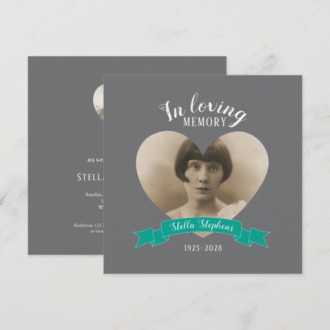 Bilder för minnesservice - teal-inbjudan inbjudningar (Fram/baksida)