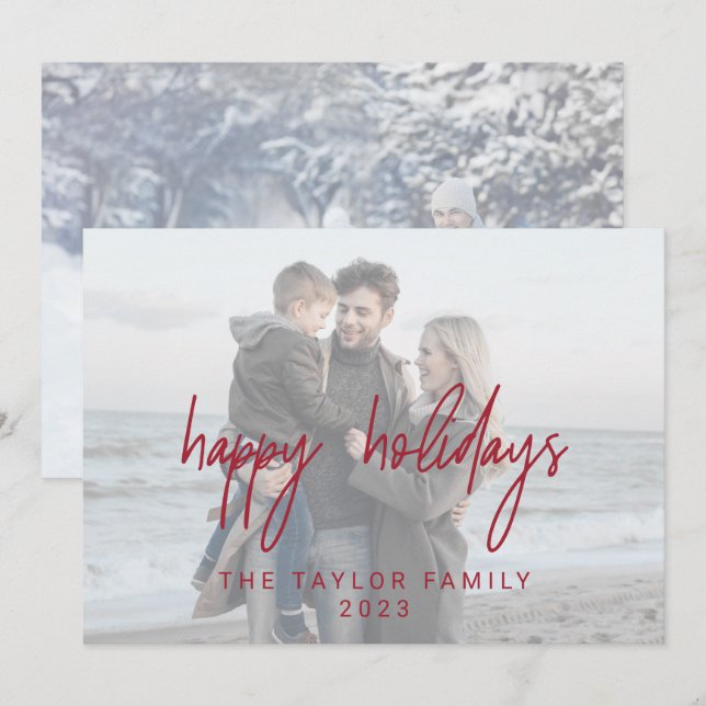 Bilder för Whimsical Red Glad helg 2-Vågrät Julkort (Fram/baksida)