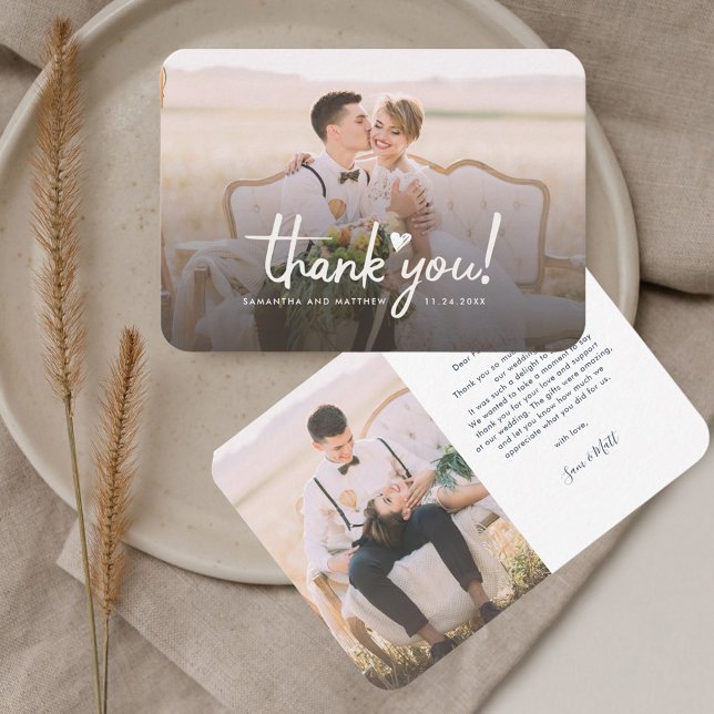 Bilder från bröllpsdagen Handskriven tack-kort Anteckningskort (Wedding Day Photos Guests Thank You Card)