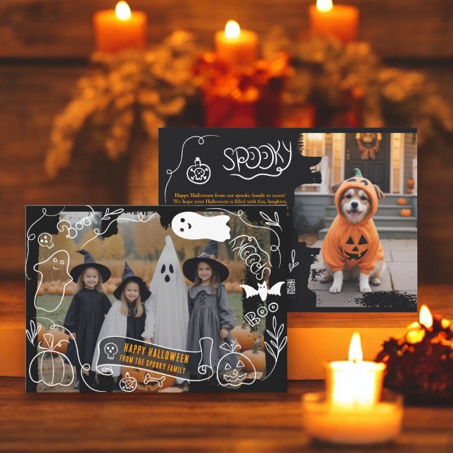 Bilder från Cute Spooky Happy halloween 2 foton Julkort (Cute Spooky Happy Halloween illustrations 2 photos Holiday Card)