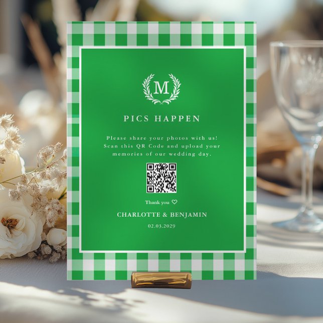 BILDER HAPPEN!QR Code Grönt Gingham Bröllop Galler (PICS HAPPEN!Custom QR Code Green Gingham Wedding Gallery. Easy to edit, with our QR Code Generator.)