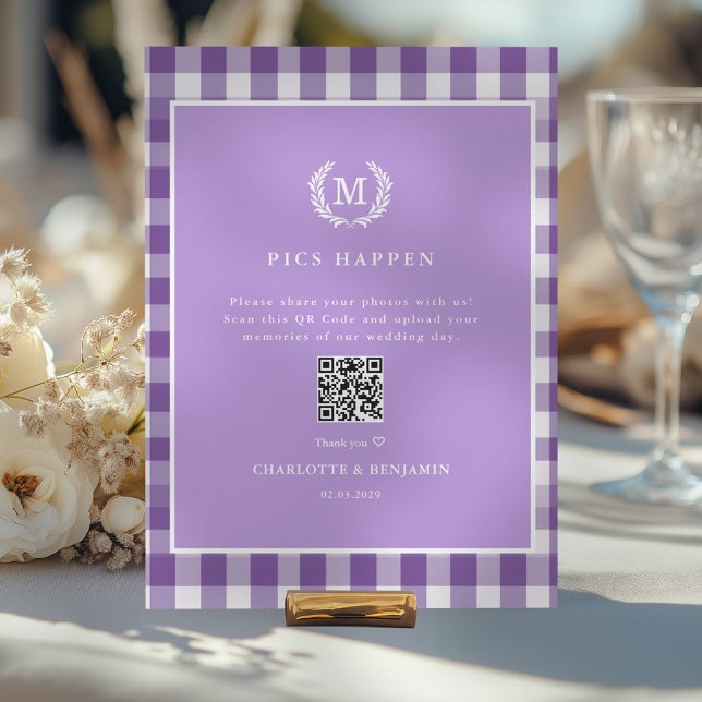 BILDER HAPPEN!QR-kod Lila Gingham Bröllop Gallery (PICS HAPPEN!QR Code Purple Gingham Wedding Gallery)