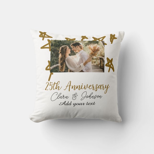 Bilder på bröllopsdag med namn år guldstjärnor kudde (Framsida)