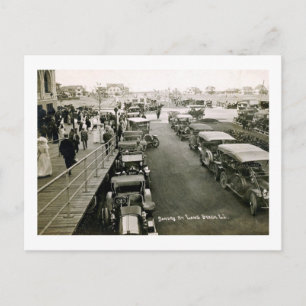 Bilder på en Busy Söndag, Long Beach, NY Vintage Vykort