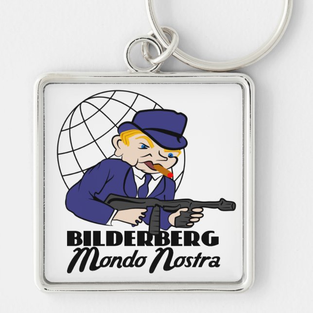 Bilderberg Mondo Nostra Fyrkantig Silverfärgad Nyckelring (Framsidan)