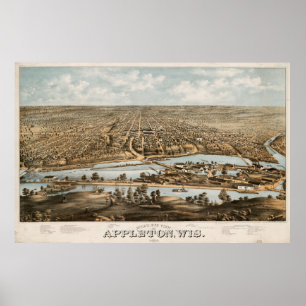 Bildmässig karta för vintage av Appleton WI (1874) Poster