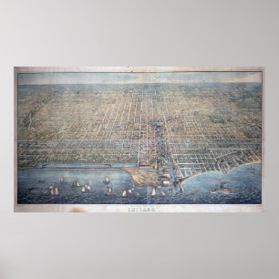 Bildmässig karta för vintage av Chicago (1857) Poster