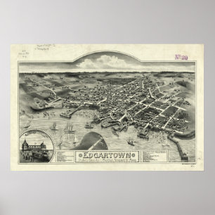 Bildmässig karta för vintage av Edgartown MORSOR Poster
