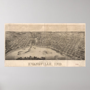 Bildmässig karta för vintage av Evansville Indiana Poster