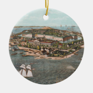 Bildmässig karta för vintage av Fort Monroe Julgransprydnad Keramik