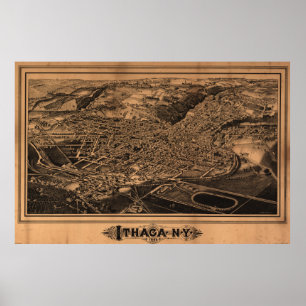 Bildmässig karta för vintage av Ithaca New York Poster