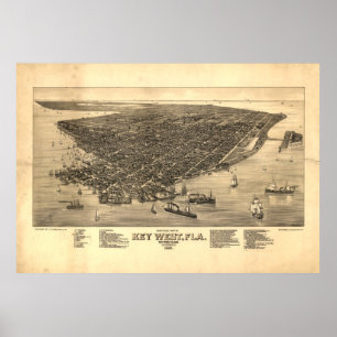 Bildmässig karta för vintage av Key West FL (1884) Poster