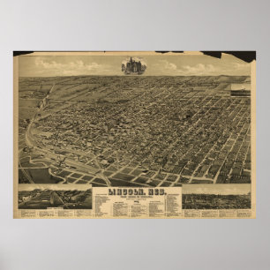 Bildmässig karta för vintage av Lincoln NE (1889) Poster