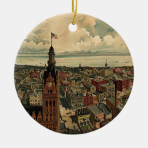 Bildmässig karta för vintage av Milwaukee WI Julgransprydnad Keramik