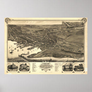 Bildmässig karta för vintage av Nantucket (1881) Poster