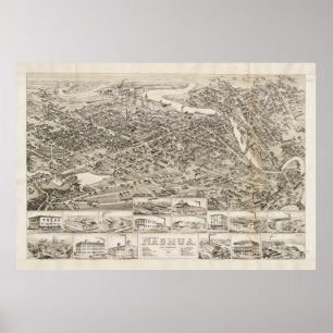 Bildmässig karta för vintage av Nashua NH (1883) Poster