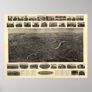Bildmässig karta för vintage av Naugatuck CT Poster