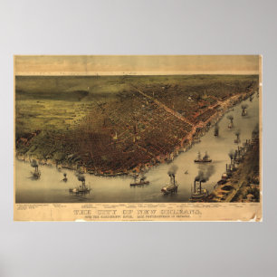 Bildmässig karta för vintage av New Orleans (1885) Poster