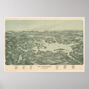 Bildmässig karta för vintage av sjön Winnipesaukee Poster