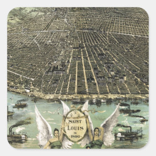 Bildmässig karta för vintage av St Louis (1896) Fyrkantigt Klistermärke