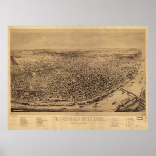 Bildmässig karta för vintage av St Louis MO (1892) Poster