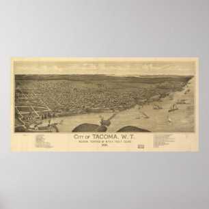 Bildmässig karta för vintage av Tacoma Washington Poster