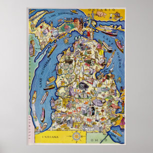 bildmässig Michigan för 30-tal karta Poster