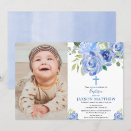 Bildobaptism, blåa blommor inbjudningar