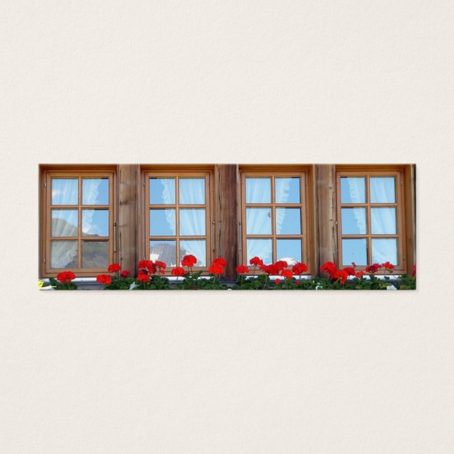 Bildobbookuppsättning för schweizisk Chalet Window Litet Visitkort (Framsidan)