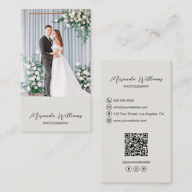 Bildobjekt 2 Foton QR Social Media Neutralt Tone Visitkort (Fram/baksida)