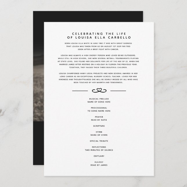 Bildobjekt för Memorial - svart, vitt Program (Fram/baksida)