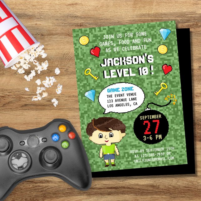 Bildpunkter Arcade-spel upp Barns födelsedag Inbjudningar (Skapare uppladdad)