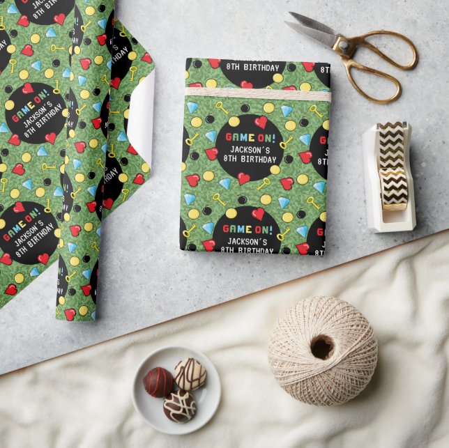 Bildpunkter Arcade-spel upp Barns födelsedag Presentpapper (Hantverk)