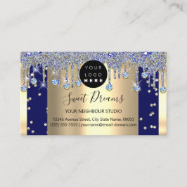 Bildruta med blå marktyp i guld Glitter Visitkort