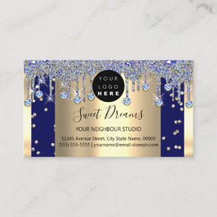 Bildruta med blå marktyp i guld Glitter Visitkort