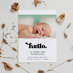 Bildsfödelse för Retro snyggt Hej Baby Birth Meddelande