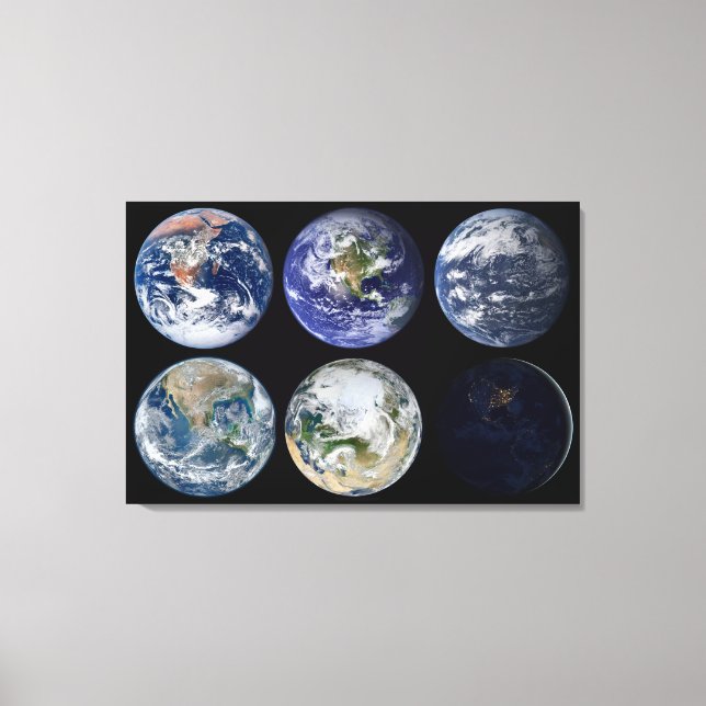 Bildsjämförelse av jordens Ikoniska vyer. Canvastryck (Framsida)