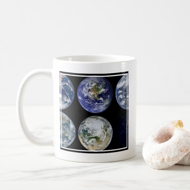 Bildsjämförelse av jordens Ikoniska vyer. Kaffemugg (Med munk)
