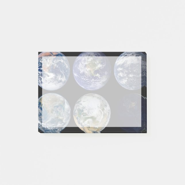 Bildsjämförelse av jordens Ikoniska vyer. Post-it Block (Framsida)