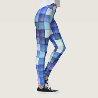 Bilduppspelningspixlar blå kvadrat Mönster Leggings